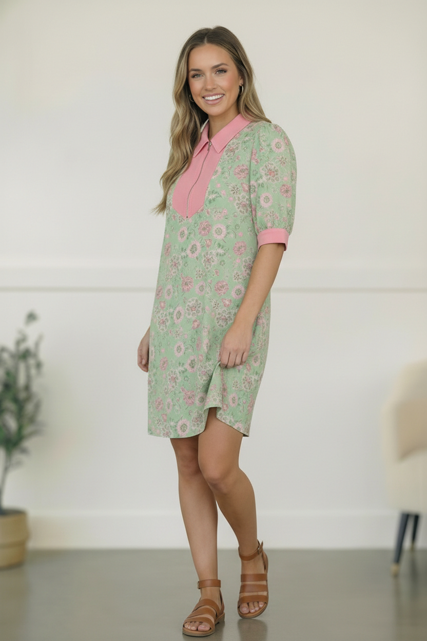 Blast From the Past Mint Blossom Short Sleeve Dress