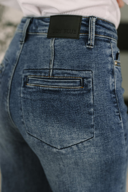 Karla High Waist Column Straight Button-Fly Jeans