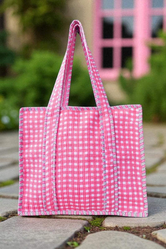 Checkmate Pink Gingham Tote Bag