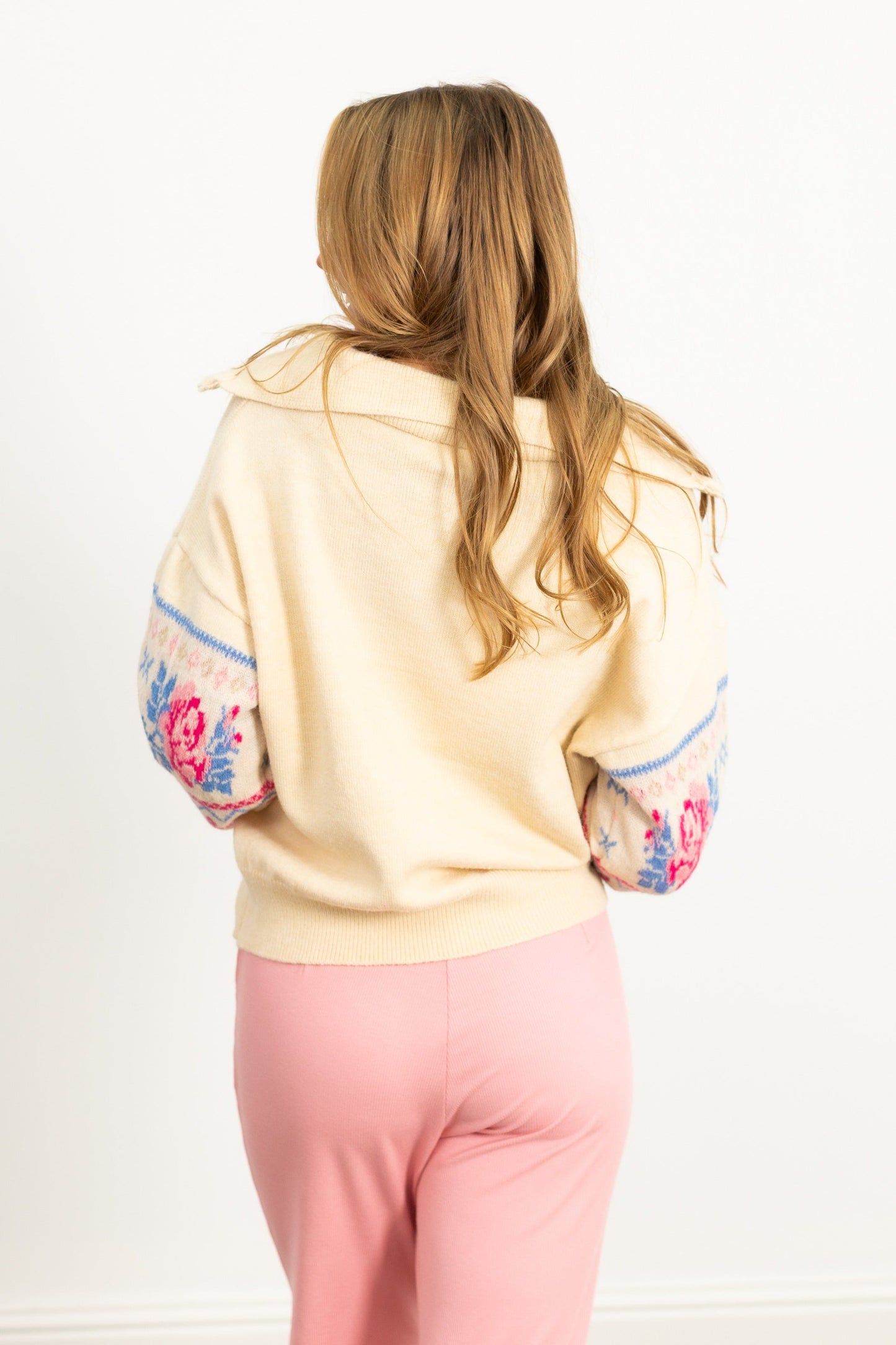 Ivory Pullover with Floral Details