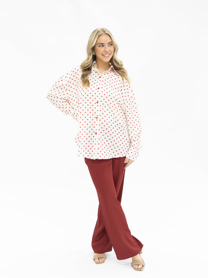 Kathryn Classic Red Polka Dot Button-Up Top