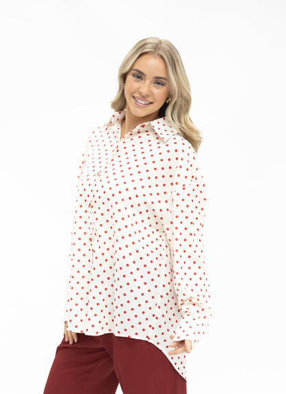 Kathryn Classic Red Polka Dot Button-Up Top