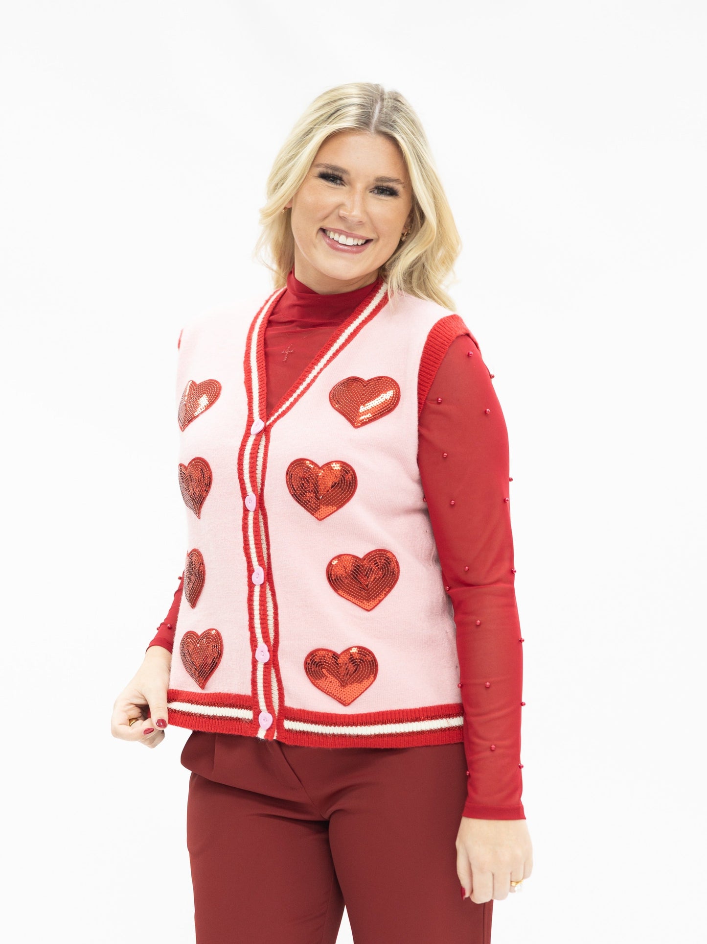 Sequin Hearts on Pink Sweater Vest