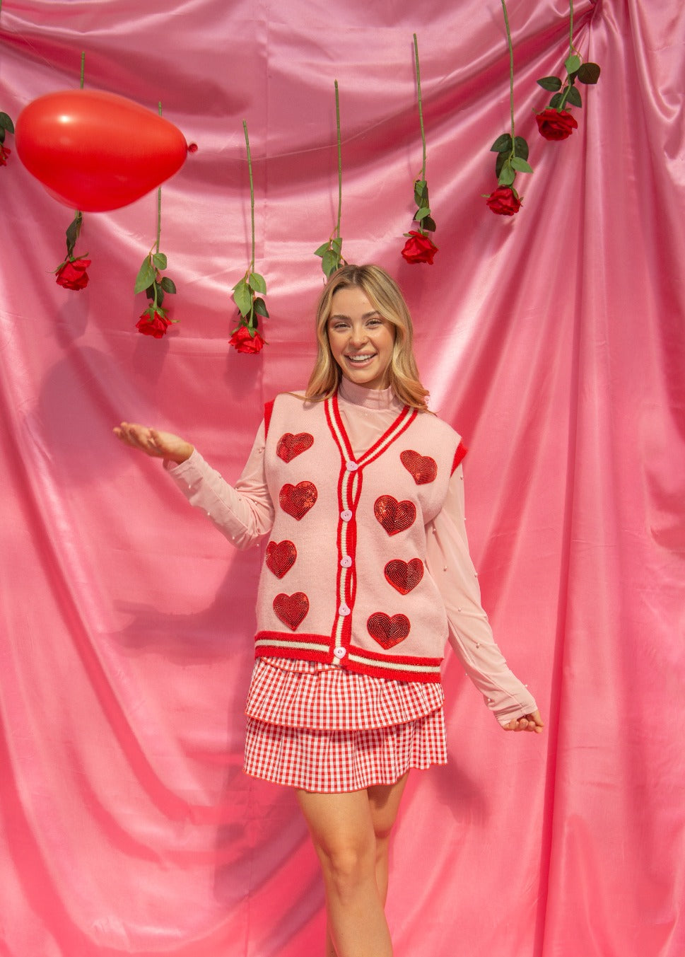 Sequin Hearts on Pink Sweater Vest