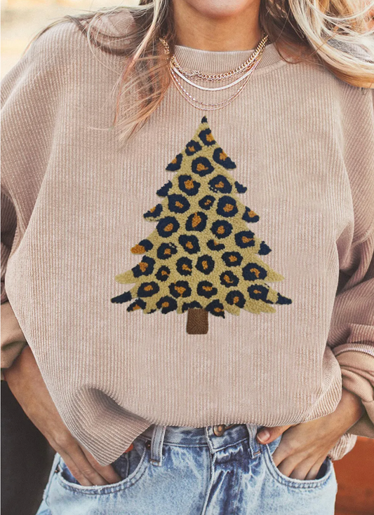 Leopard Christmas Tree Ribbed Sweatshirt
