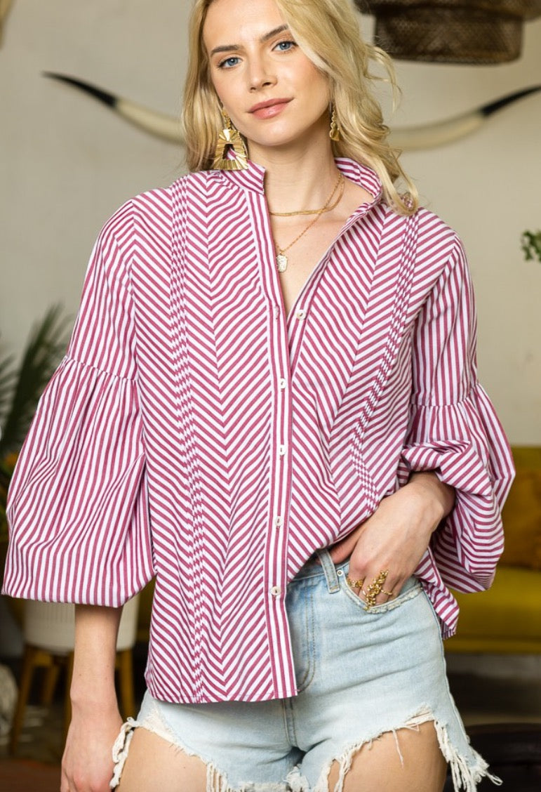 Going Places Striped Balloon Sleeve Top