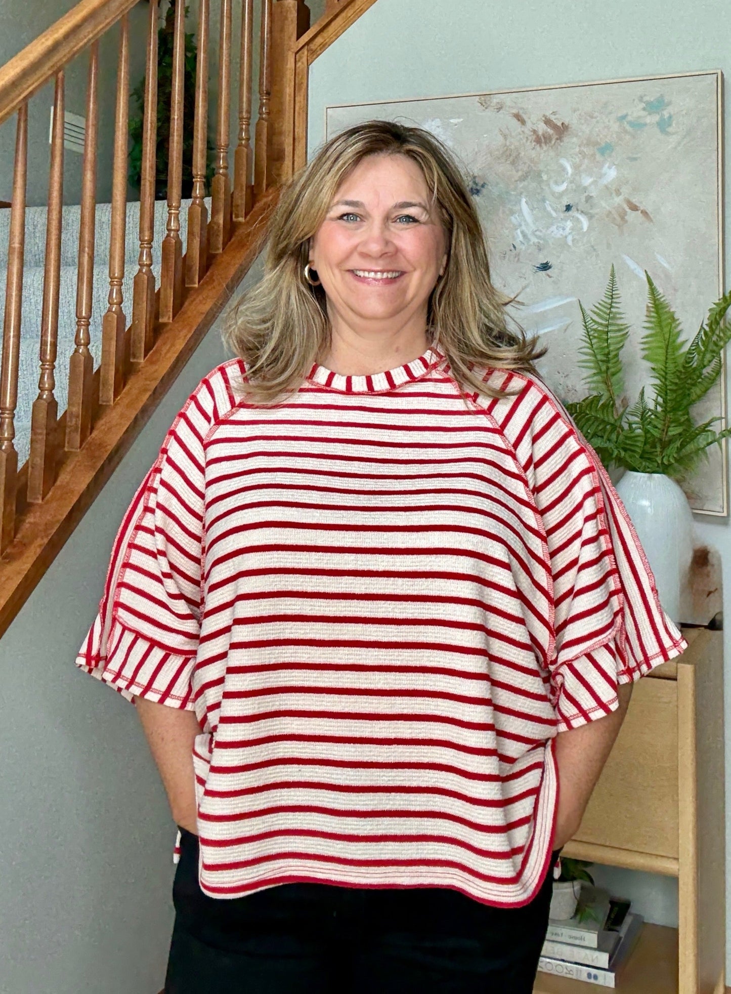 Sass in Session Relaxed Top in Cream Red