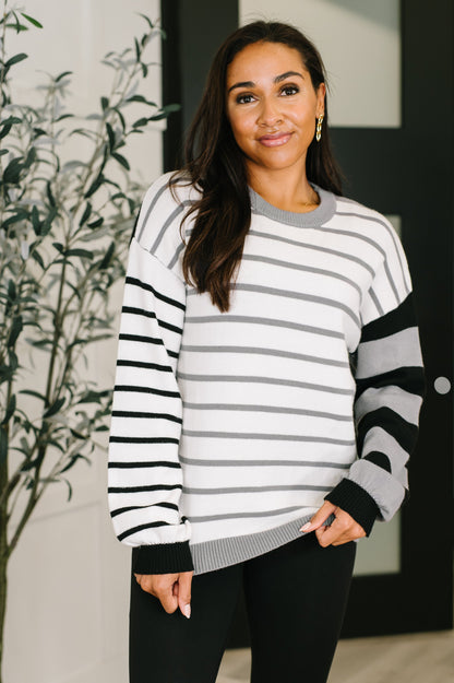 Striped Simplicity Color Block Relaxed Pullover