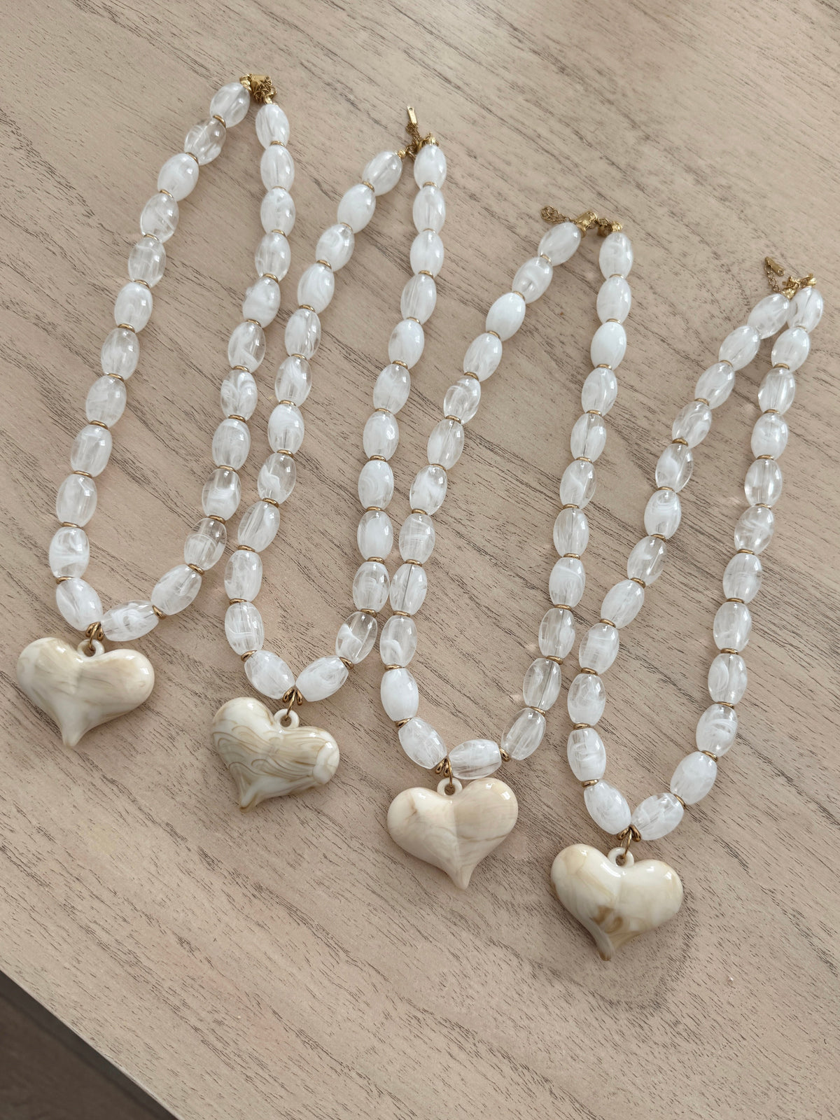 White Beaded Hannah Heart Pendant Necklace
