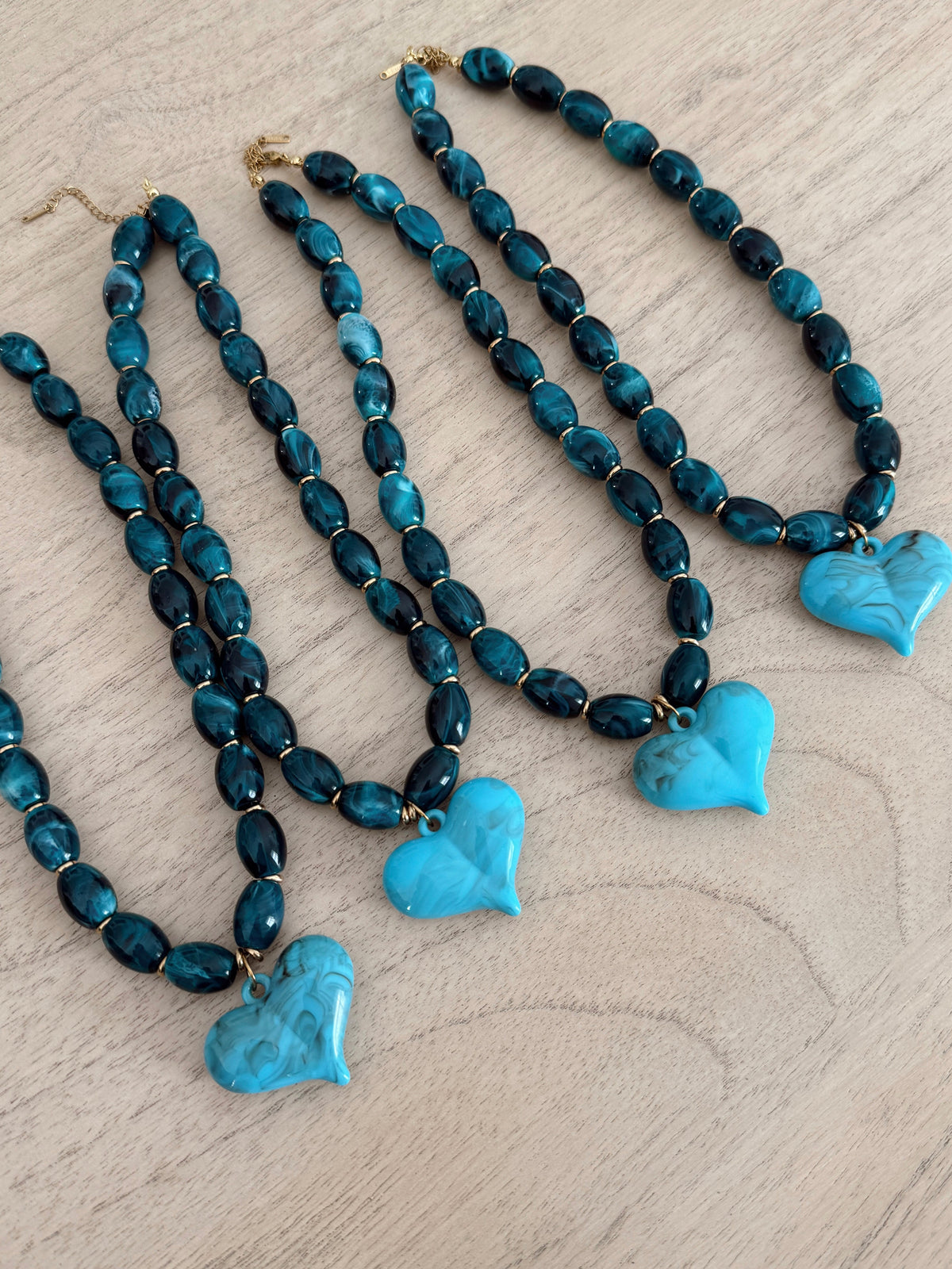 Blue Beaded Hannah Heart Pendant Necklace