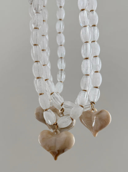 White Beaded Hannah Heart Pendant Necklace