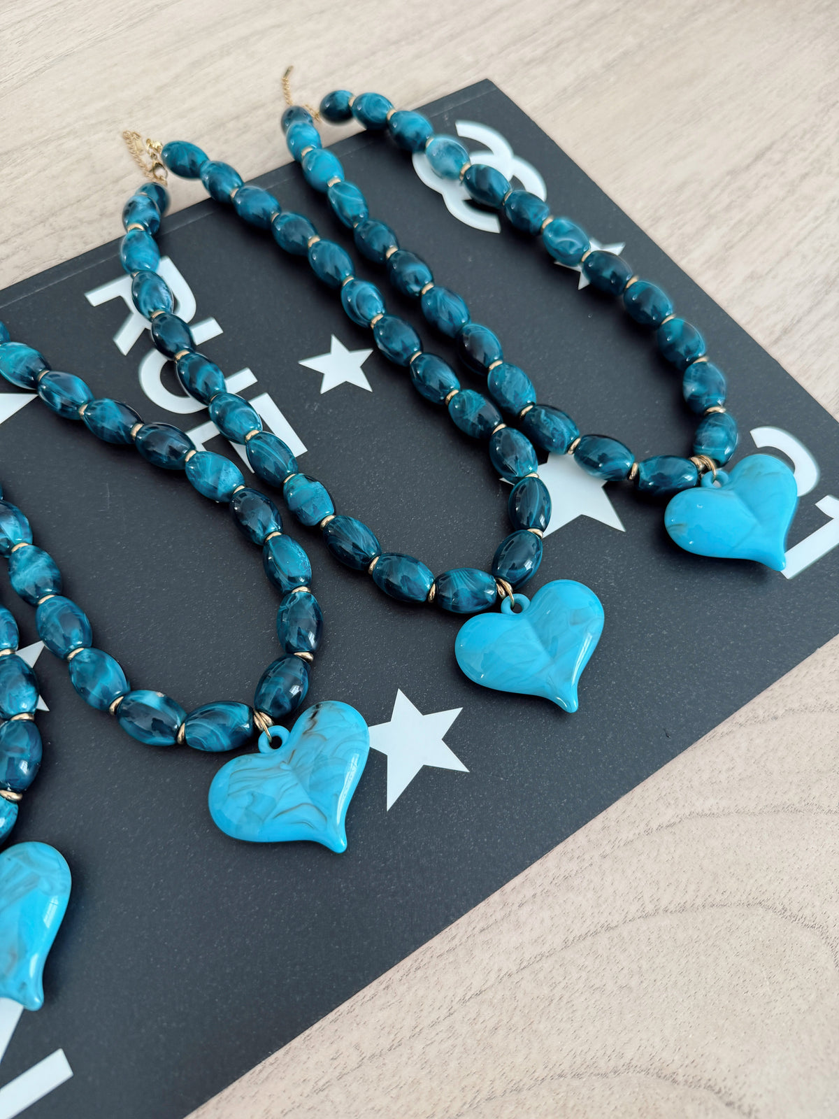 Blue Beaded Hannah Heart Pendant Necklace