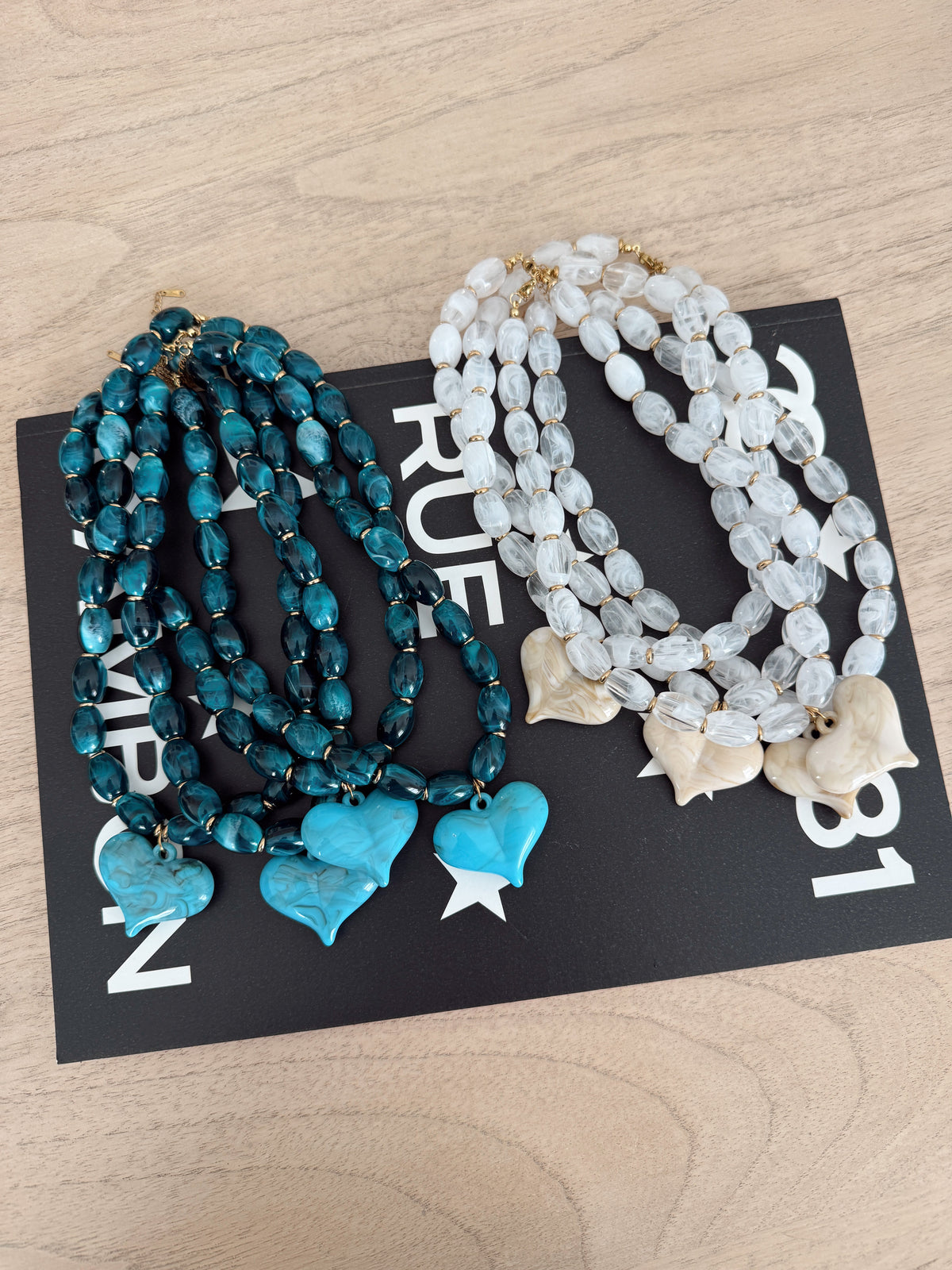 Blue Beaded Hannah Heart Pendant Necklace