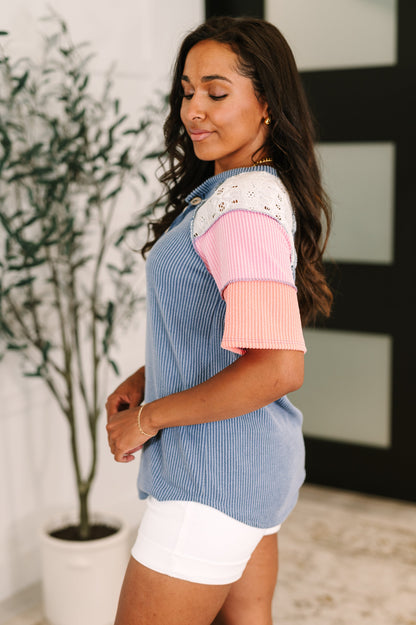 Threaded in Time Contrast Color Block Top