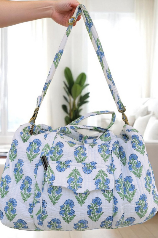 Alice Blue Floral Patterned Duffle Bag