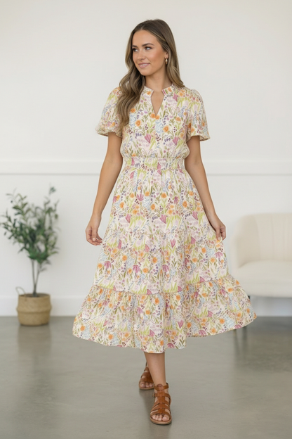 Petals in the Breeze Smocked Midi Dress