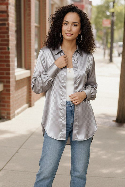 Downtown Glow Checkered Button Up Top