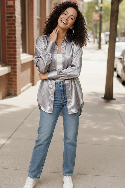 Downtown Glow Checkered Button Up Top