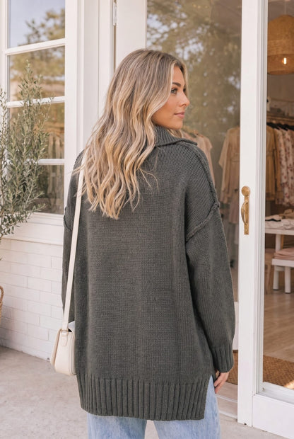 Collar Me Impressed Knit Sweater in Charcoal