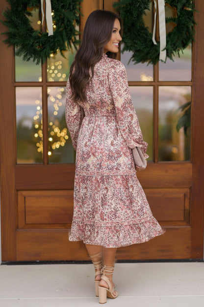 Bloom and Twirl Satin Floral Long Sleeve Dress