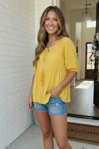 The Bee's Knees Yellow Peplum Babydoll Top
