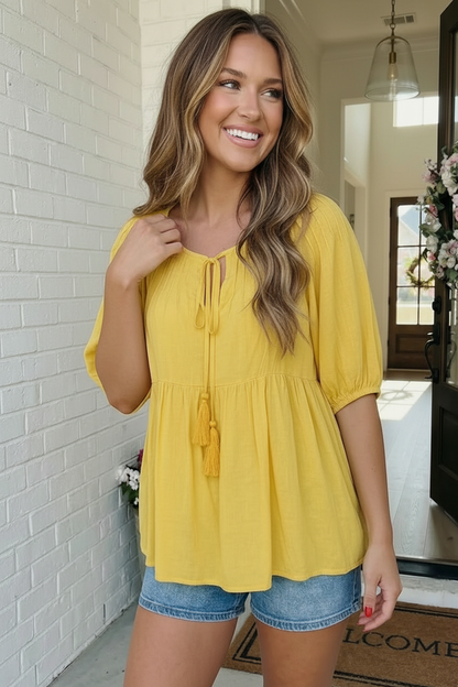 The Bee's Knees Yellow Peplum Babydoll Top