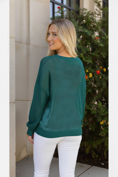 Holiday Shimmers Green Sequins Long Sleeve Sweater