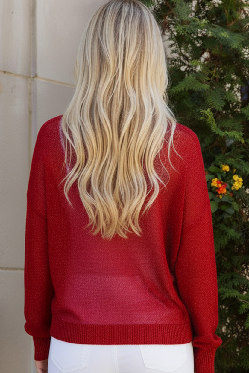 Holiday Shimmers Red Sequins Long Sleeve Sweater